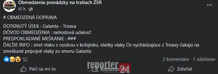 zdroj: FB/Obmedzenia prevádzky na tratiach ŽSR